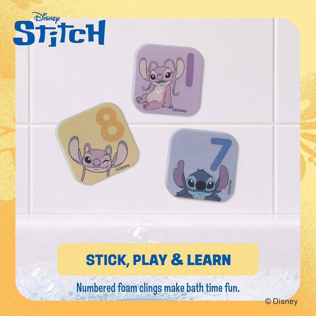 Disney Stitch - Juego de 25 piezas con forma de cubo de espuma para niños pequeños, juguetes de baño de espuma y juego de chorros de agua