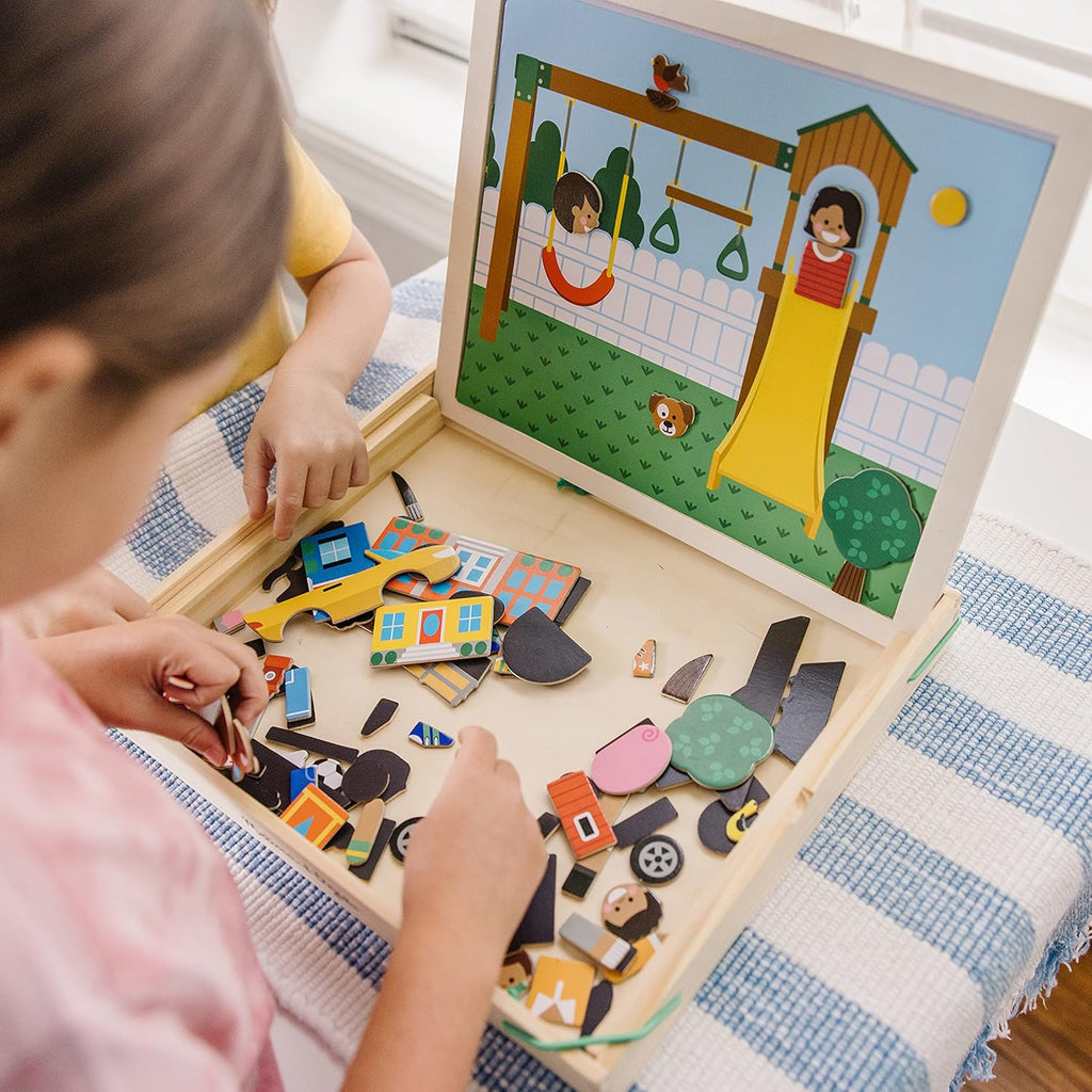 Melissa & Doug - Juego magnético de madera con imágenes, con 119 imanes y tarjetas de escenas complementarias.