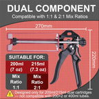 Pistola epoxi de doble componente de 6.8 fl oz – Manual 1:1 y 2:1 aplicador adhesivo para epoxi, uretano, acrílico, pistola adhesiva de 2 partes de alto empuje para unión de paneles, reparación estructural y plástica, rojo