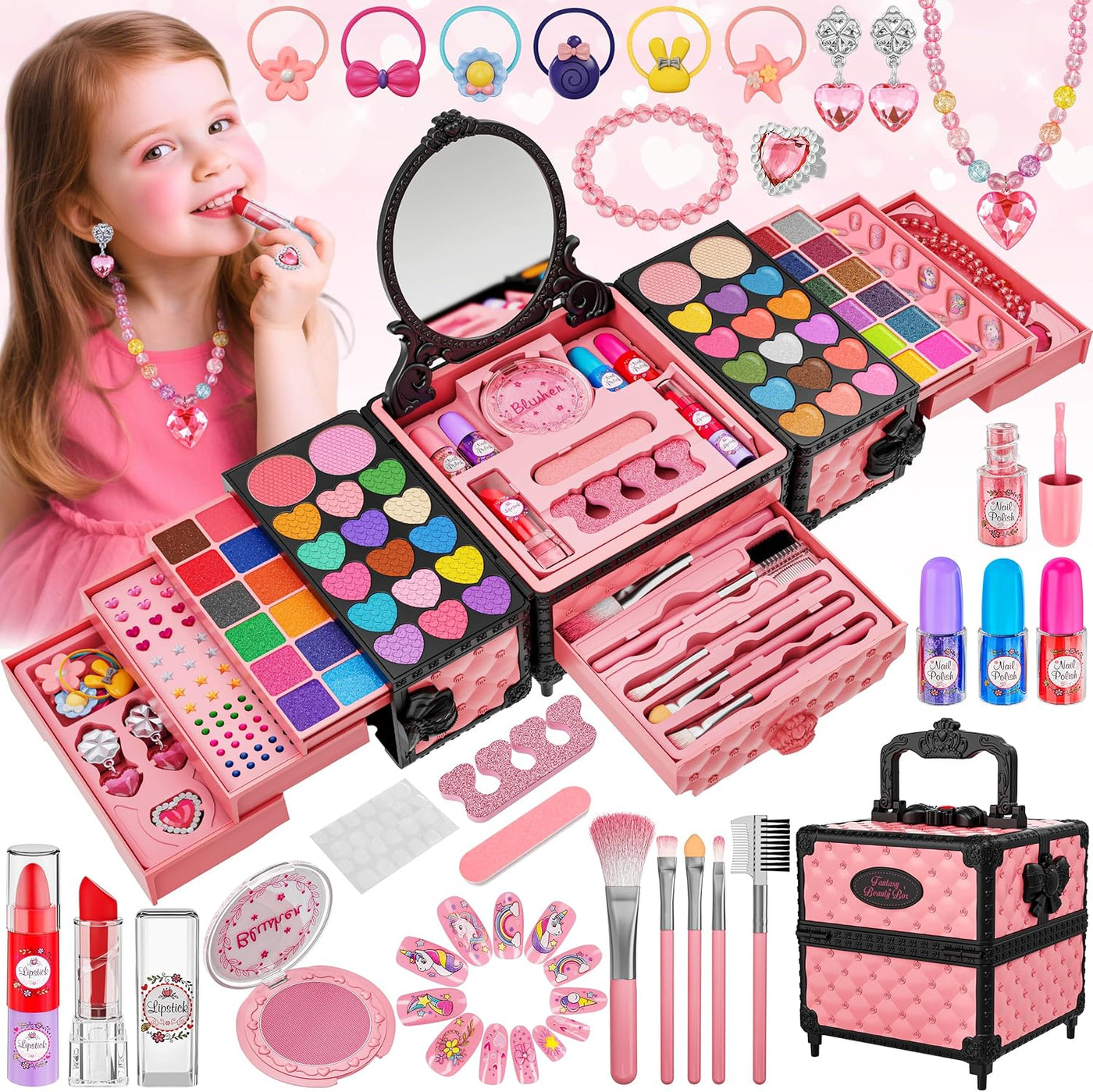 Juego de 99 piezas de maquillaje para niñas, juguetes de princesa,...