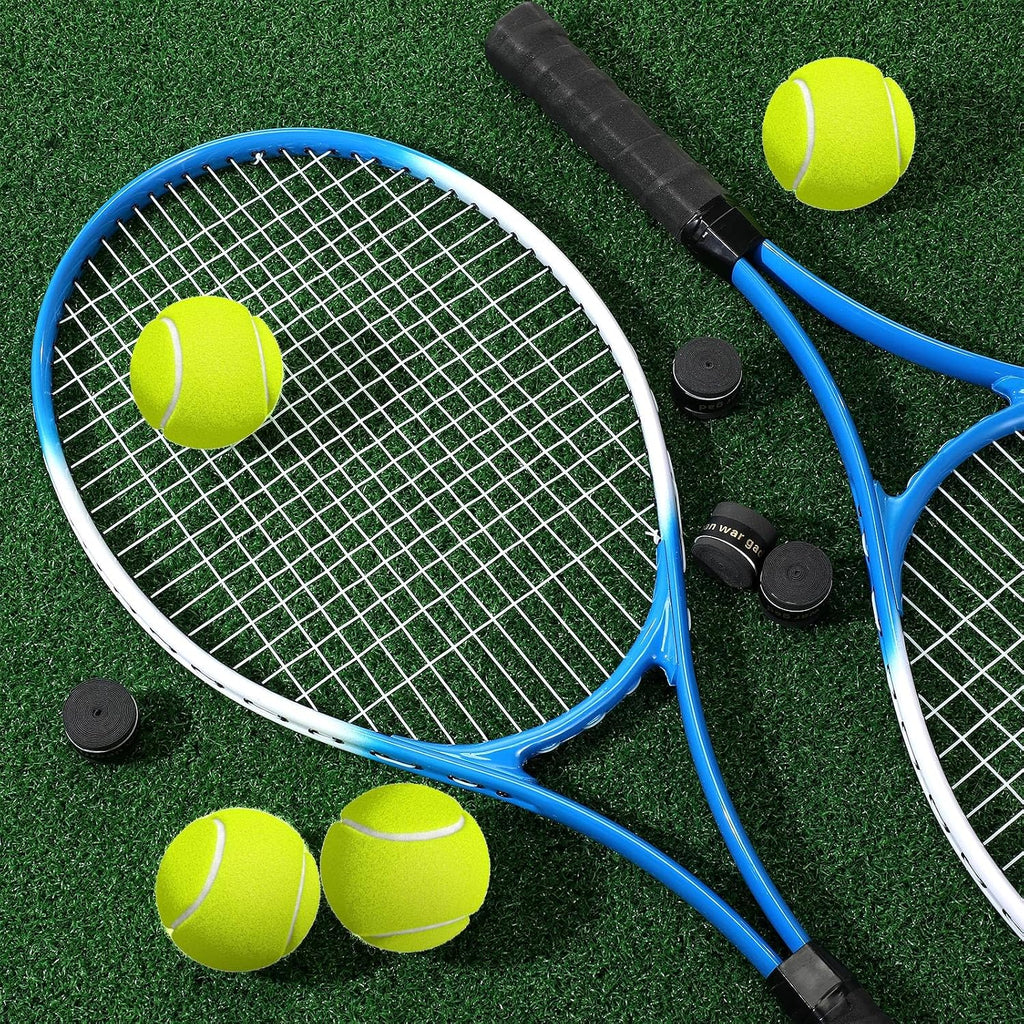 Paquete de 4 raquetas de tenis para adultos, recreativas, para 4 jugadores, raquetas de tenis preencordadas de 27 pulgadas, raquetas de tenis ligeras a granel con 4 pelotas de tenis, 4