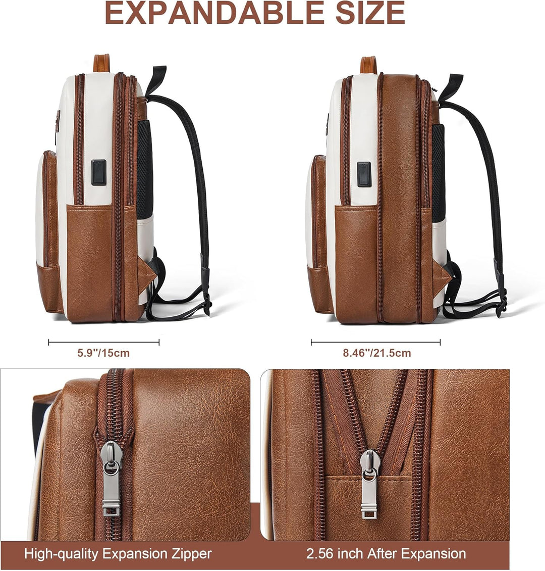 Mochila de cuero para laptop Shrrie para mujeres y hombres, mochila...