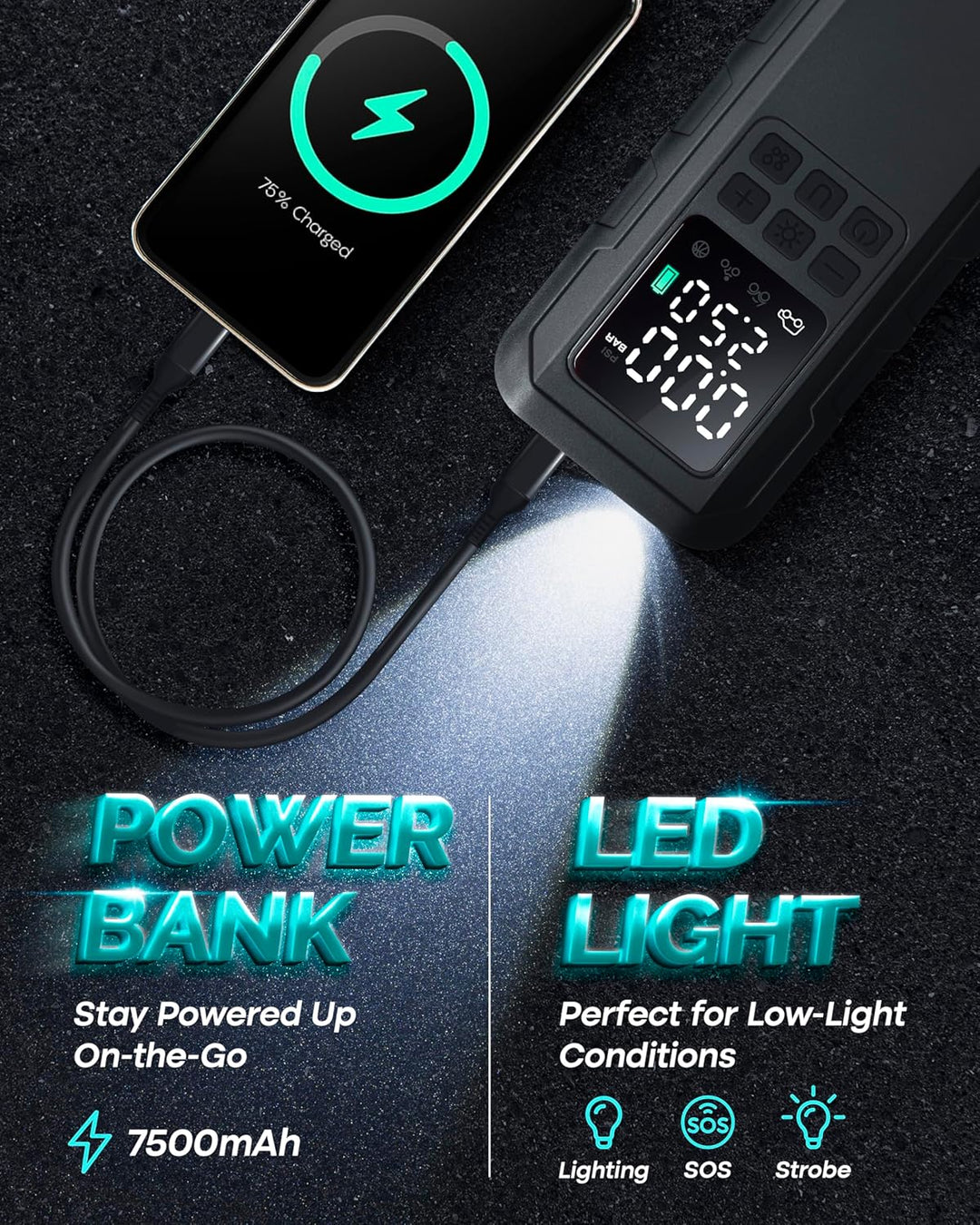 Nature Hero Compresor de aire portátil para inflador de neumáticos,...
