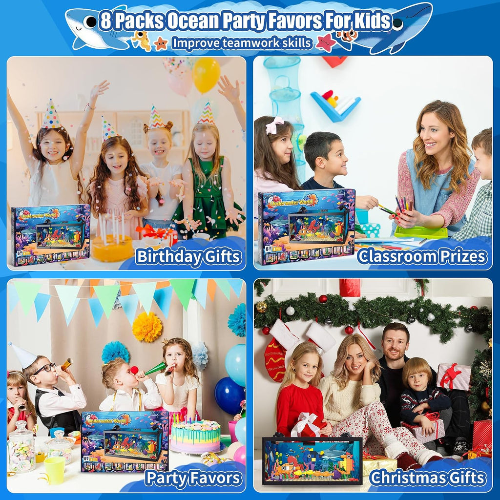 Juego de construcción de pecera 8 en 1, bloque de construcción de acuario marino con luz LED, recuerdos de fiesta, 9 modelos de juguete que incluye cangrejo de pulpo, regalos de cumpleaños de Navidad para niños y niñas de 6, 8, 10, 12 años en adelante