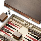 Juegos de backgammon de nogal natural prémium de 14.5 pulgadas para adultos, 30 damas de madera, 2 tazas de dados de nogal y 5 dados de madera, juego clásico de mesa de estrategia para dos