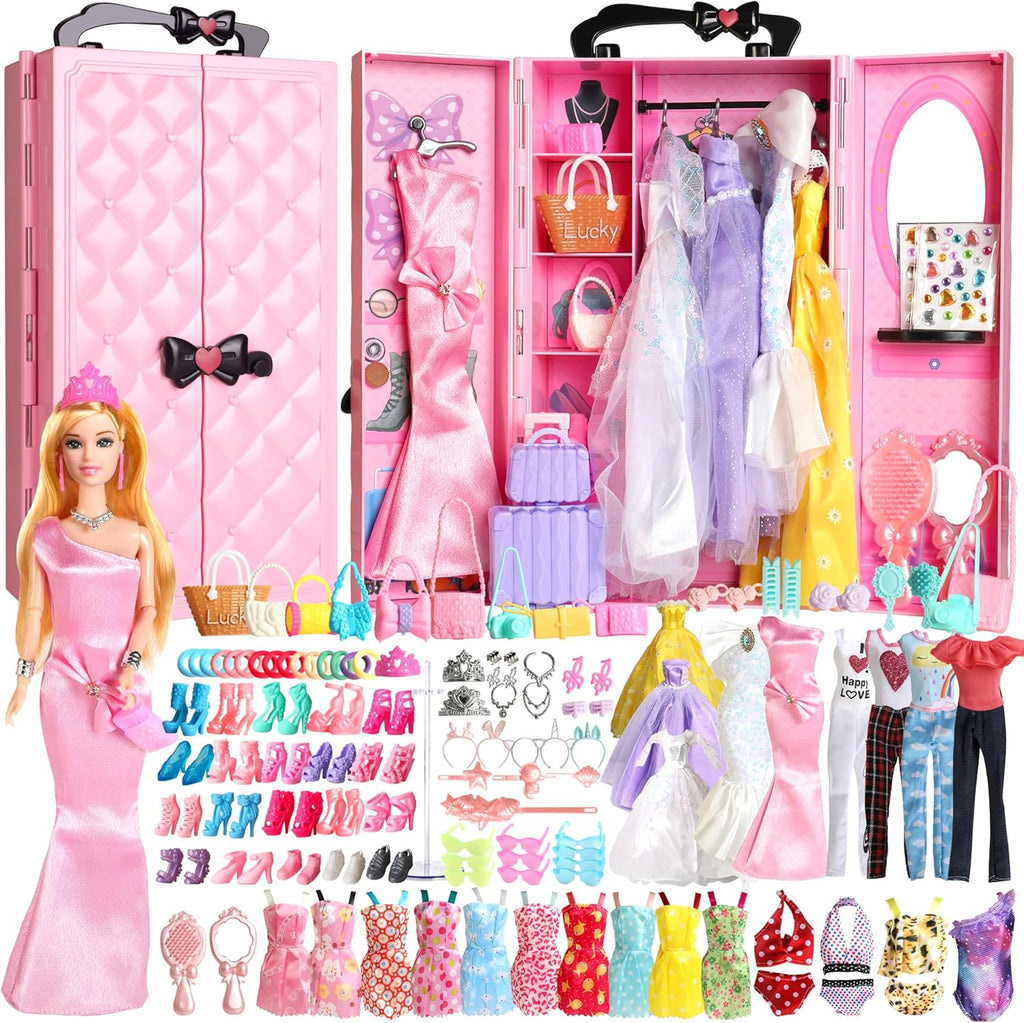 UCanaan Juego de ropa y accesorios para muñecas de 180 piezas, 180 unidades rosa