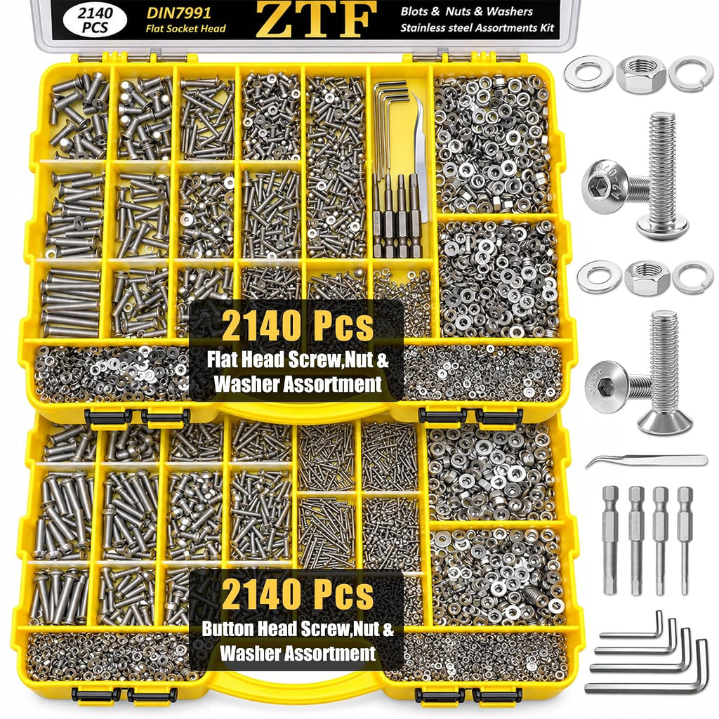 ZTF Surtido de tornillos métricos, tornillos de acero inoxidable M2 M3 M4