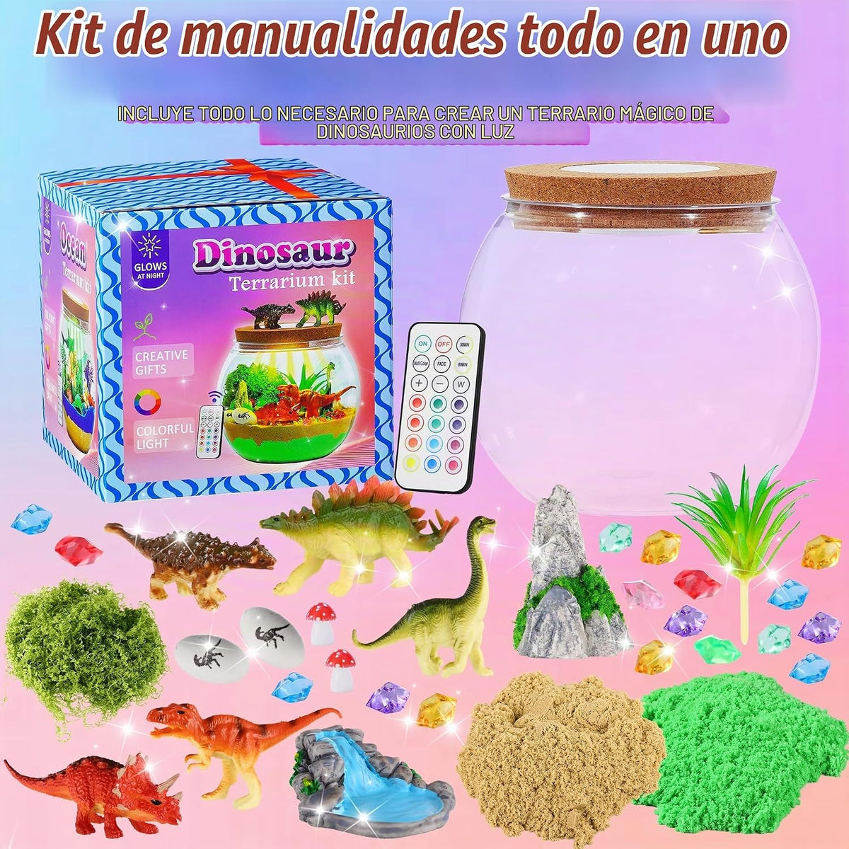 Gifmore Kit de terrario con luz de dinosaurio para niños de 4 a 12 años, juego de juguetes de manualidades de dinosaurios, regalos de cumpleaños para niños