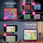 JOVA Klever Kits - Tableta de dibujo de neón 2 en 1 y almohadilla de rastreo iluminada, 4 modos de iluminación, tablero de arte LED para niños, artes y manualidades
