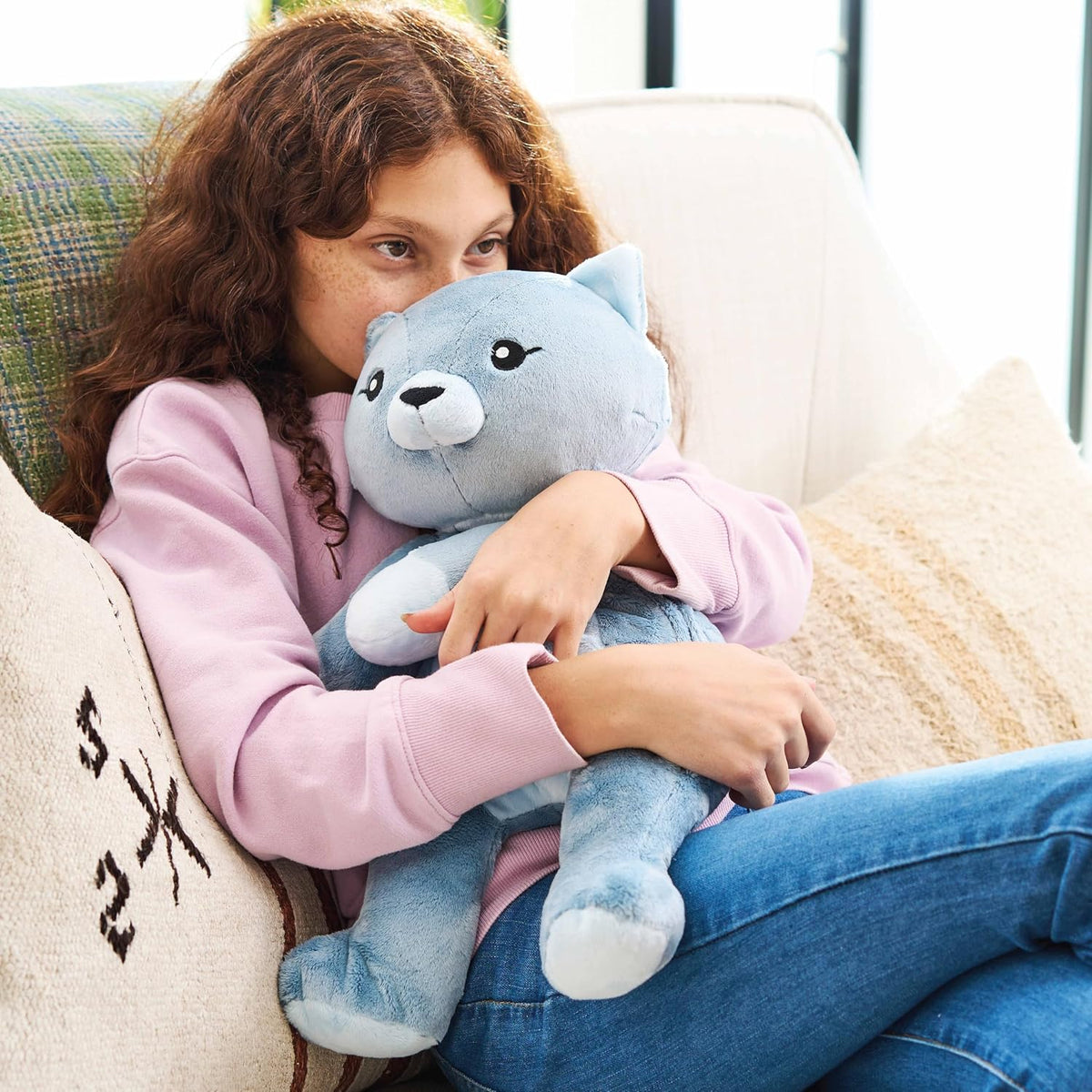 HUGIMALS Frankie the Cat - Peluche sensorial pesado y cómodo de 20 pulgadas, 4.5 libras, grande, sin perfume, lavable, para el cuidado personal, para niños, adolescentes y adultos