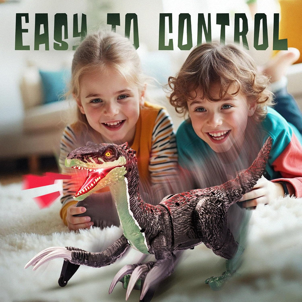 Juguete de dinosaurio a control remoto para niños, dinosaurio a control remoto, juguete velociraptor para caminar con rocío de niebla, luces y rugido, ideas de regalo de cumpleaños para niños y niñas de 3-5, 5, 7, 8-12 años