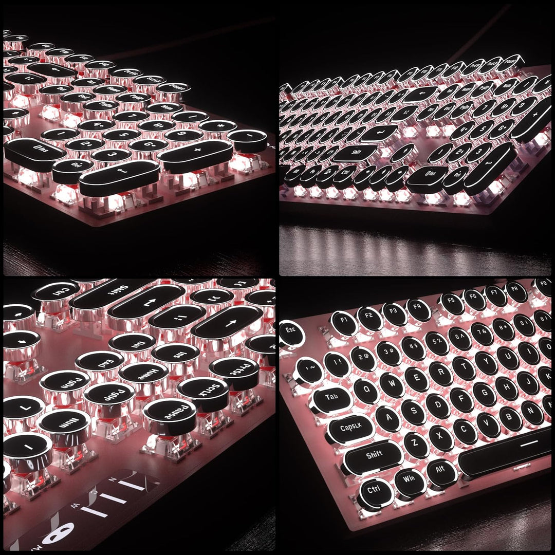 Combo de teclado y mouse estilo máquina de escribir rosa retro, bon...
