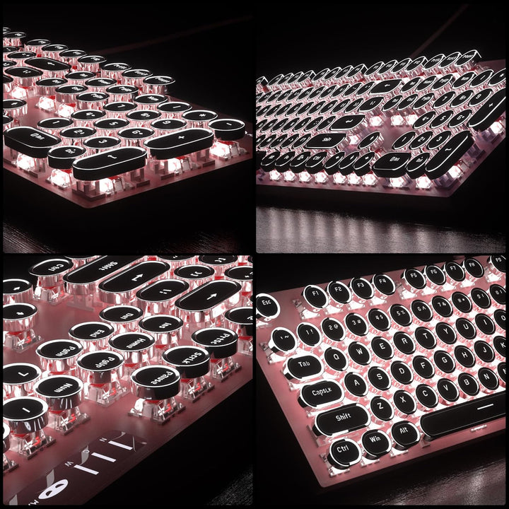 Combo de teclado y mouse estilo máquina de escribir rosa retro, bon...