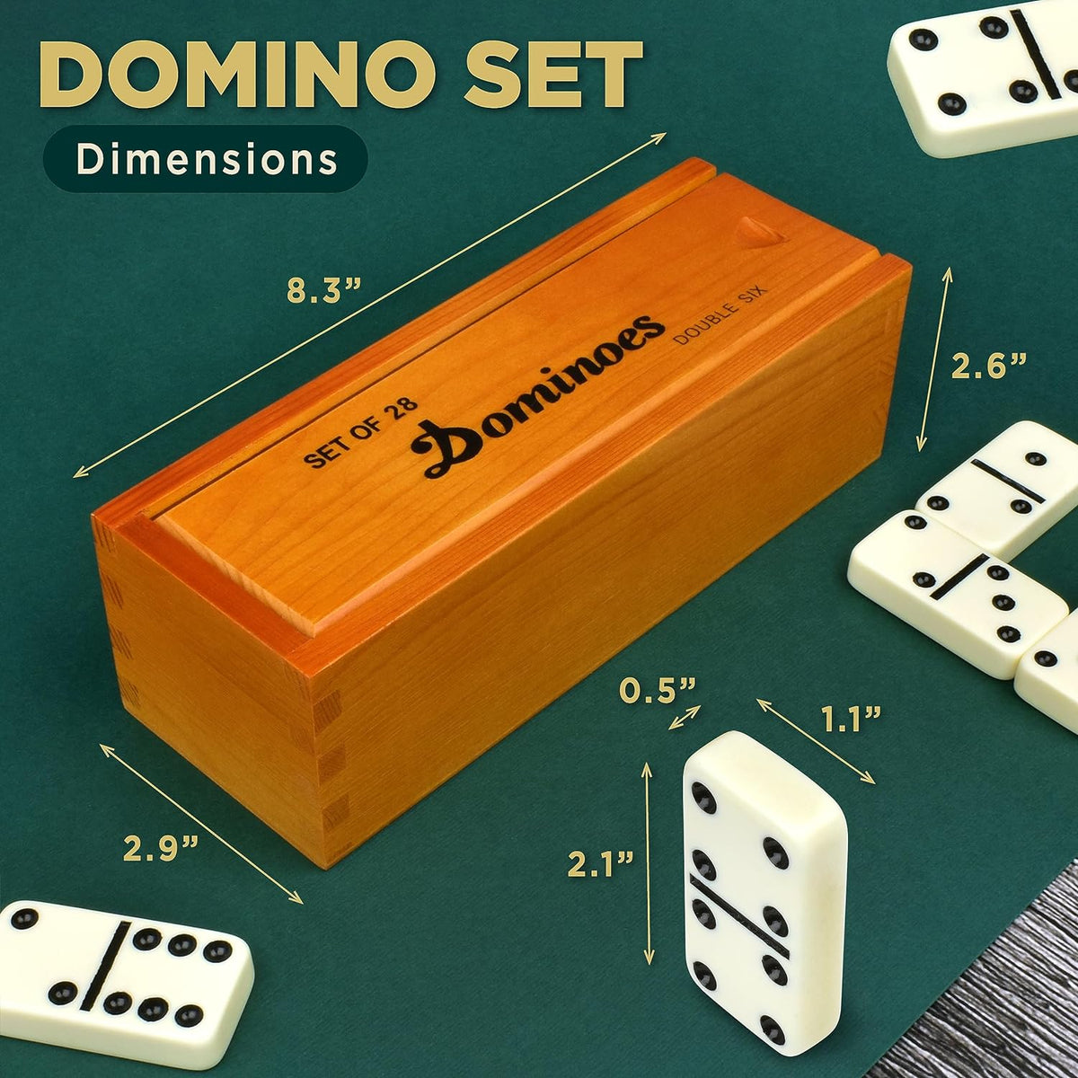 Conjunto de Dominós Jumbo de Queensell para Adultos y Niños – Juego de Dominós para Juegos de Mesa Clásicos – Dominós Jumbo Doble 6 para Juegos de Viaje – Juego de Dominós para Adultos 28 Piezas
