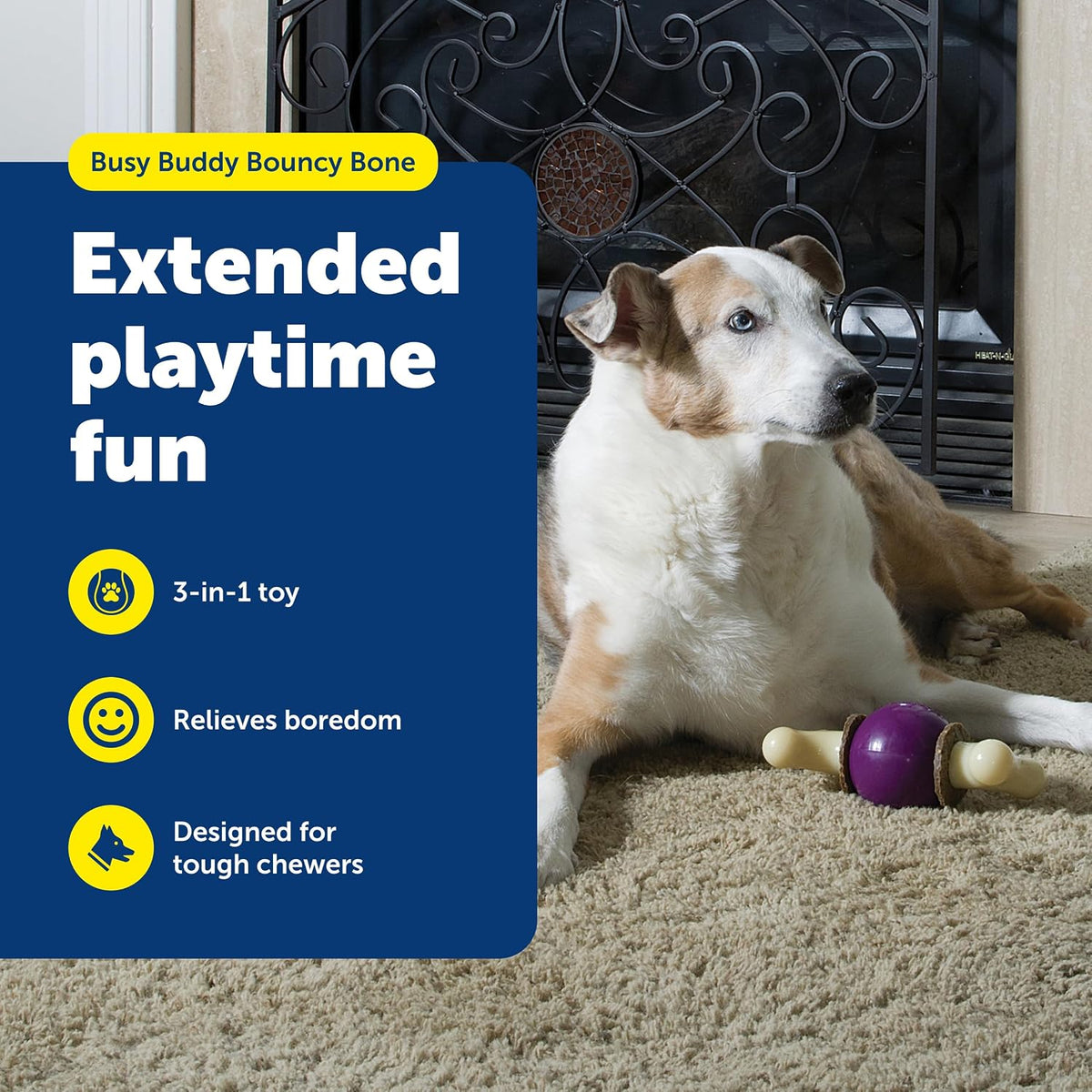 PetSafe Busy Buddy Bouncy Bone - Juguete ajustable 3 en 1 de alimentación lenta con anillos de golosinas recargables, limpia dientes y encías, cura el aburrimiento y ralentiza los hábitos alimenticios