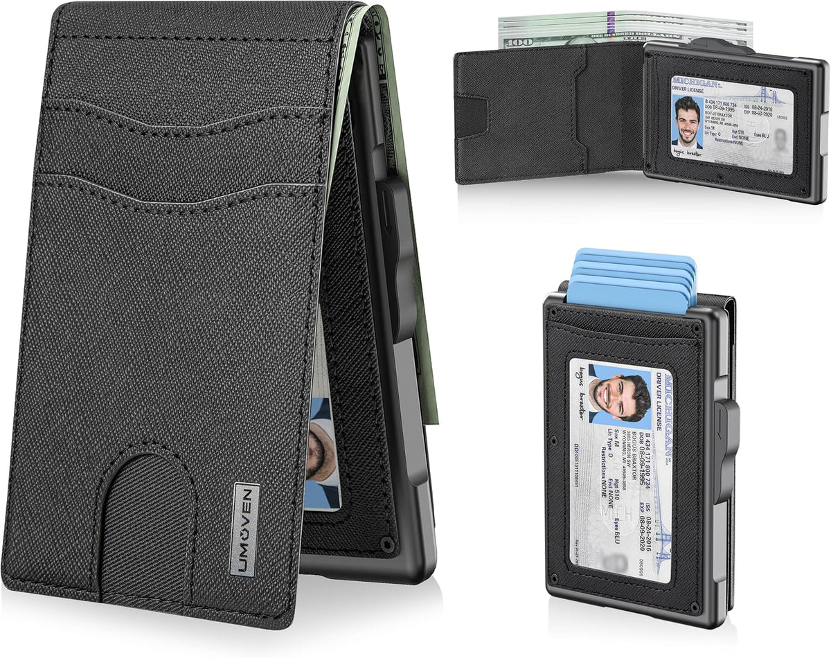 umoven Cartera para hombre – Funda desplegable, ranura para di...