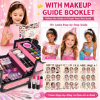 Juego de 59 piezas de maquillaje para niñas, juego de juguetes de maquillaje lavables para disfrazarse, juego de tocador de belleza con estuche de cosméticos, juguetes de cumpleaños para niñas