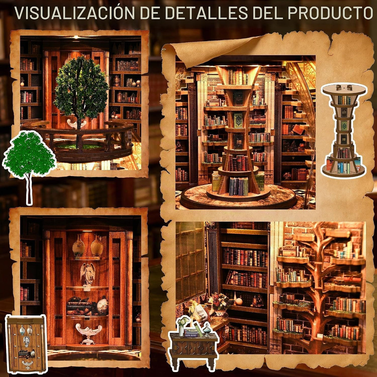 CRIOLPO Kit DIY de rincón de libros Casa en miniatura con luces LED