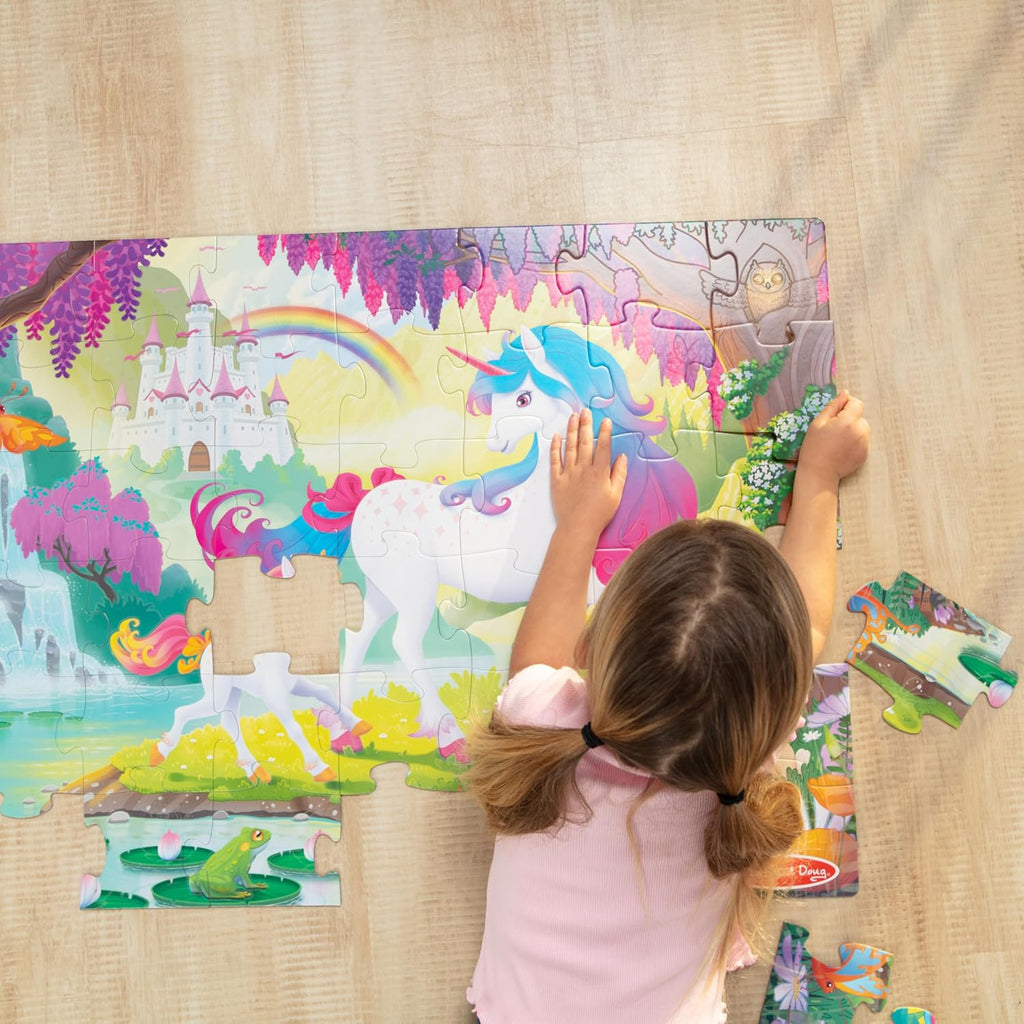 Melissa & Doug Rompecabezas de unicornio gigante que brilla en la oscuridad, rompecabezas de 48 piezas con detalles ocultos, rompecabezas para niños para niñas y niños a partir de 4 años - Certificado