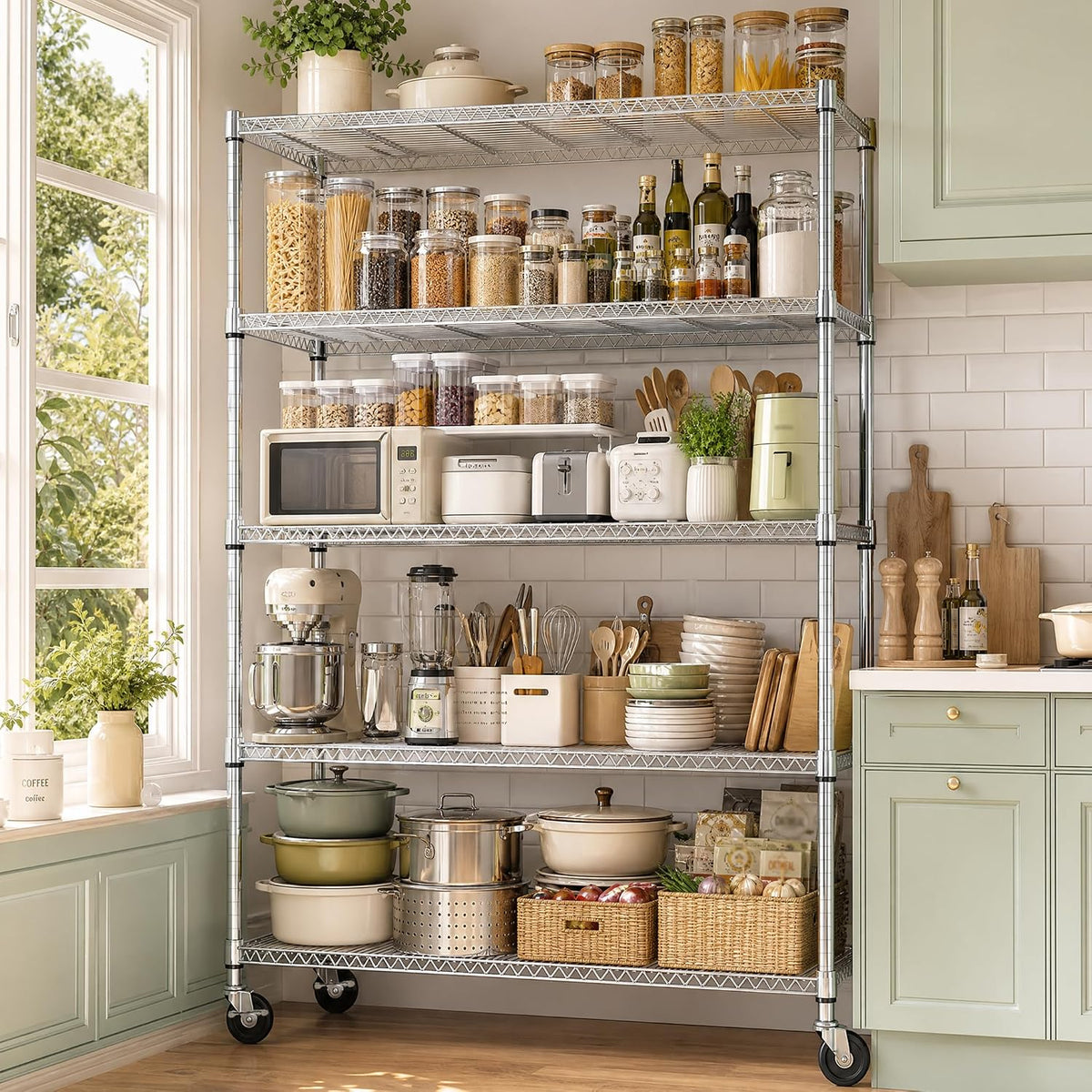 M MZG Estantería de garaje resistente con 5 estantes, estante de almacenamiento ajustable para cocina, lavandería, baño, despensa, capacidad de 1750 libras, color plateado, 17.7 x 47.3 x 75.6 pulgadas