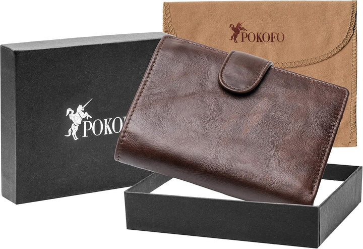 POKOFO Billetera grande de cuero genuino con bloqueo RFID, tarjeter...