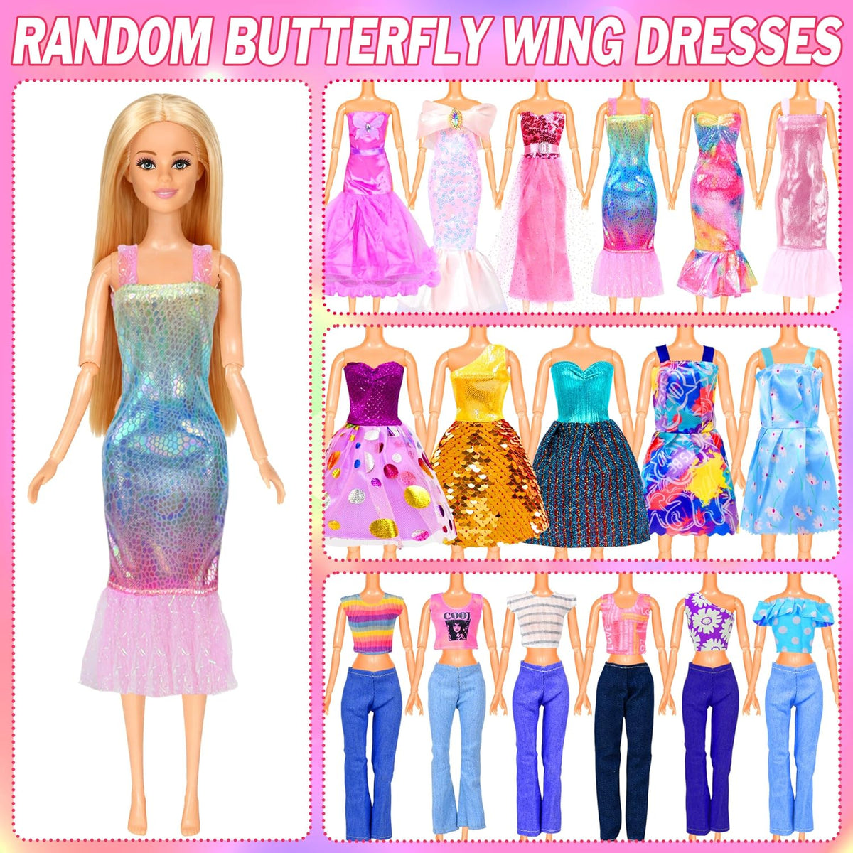 Juego de 150 piezas de ropa y accesorios para muñecas para niñas, vestidos de princesa, vestidos de moda, trajes de baño, tops, pantalones, zapatos, bolsas, joyas en el armario para muñecas de 11.5