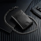 Cartera de cadena de cuero de grano completo: Cartera triple RFID