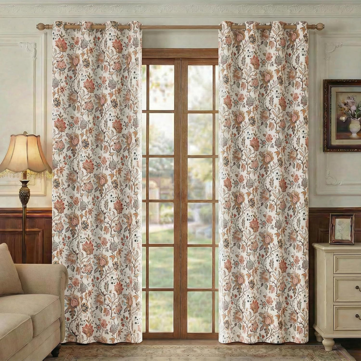 FMFUNCTEX - Cortinas opacas florales bohemias beige, 52 x 84 pulgadas