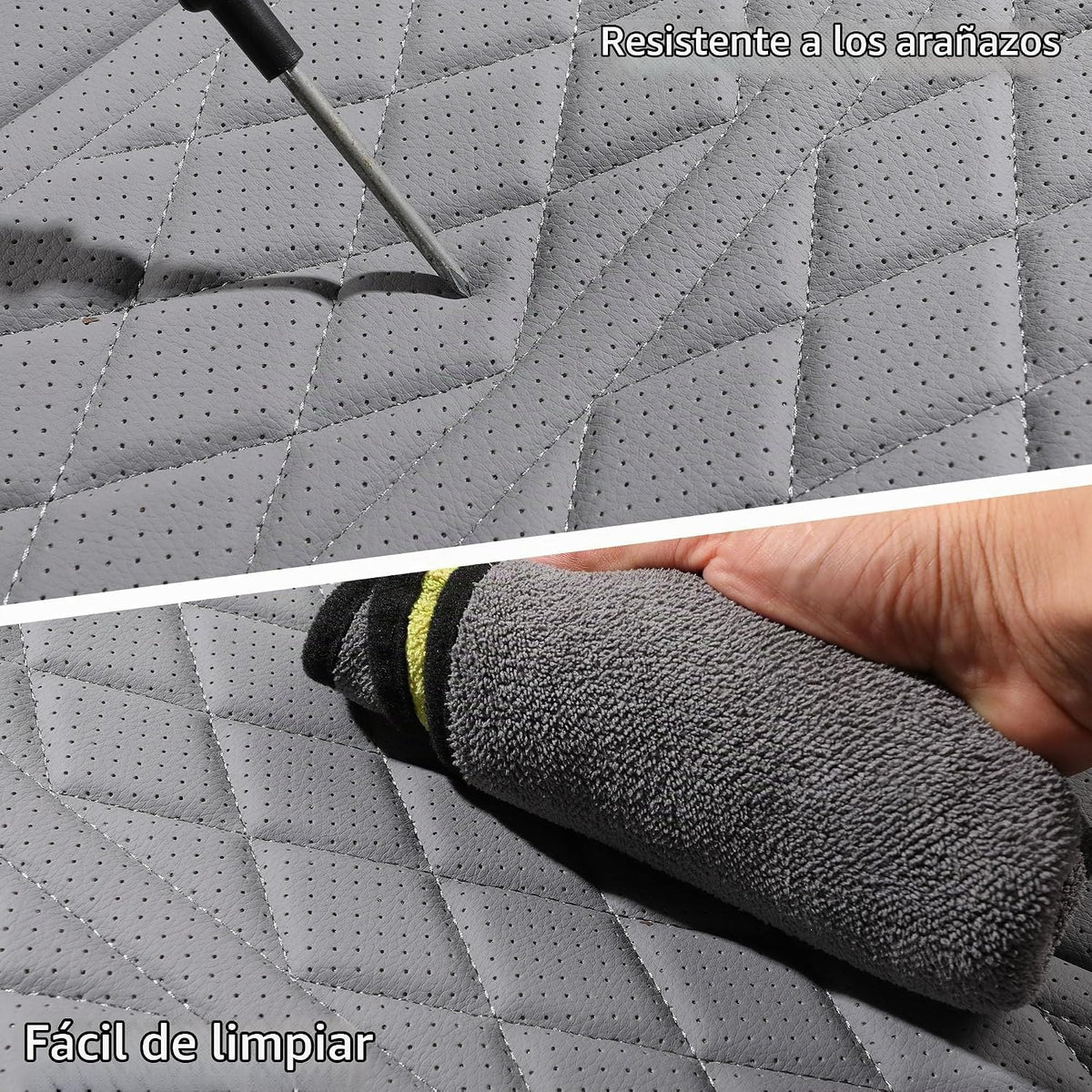 Funda de asiento de automóvil ajuste personalizado para Dodge Ram 1500 2500 3500 2002-2026, juego de fundas de asiento de piel sintética compatible con cojines de cabina regular Crew Quad (negro y gris, juego completo, trasero curvado)