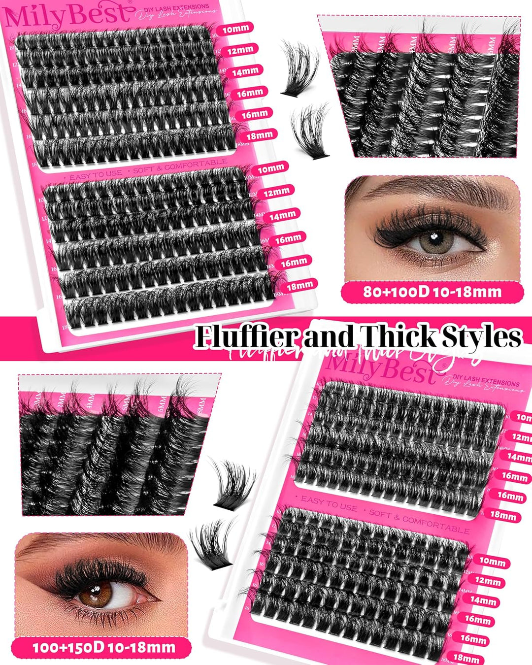 MilyBest Kit de racimos de pestañas de 4 estilos, 864 piezas, kit d...
