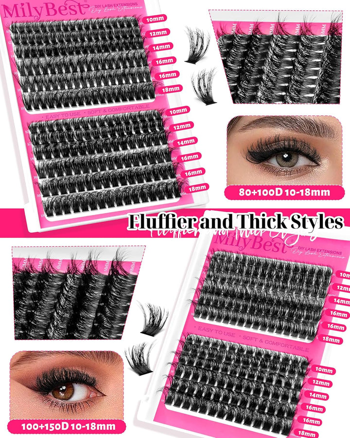 MilyBest Kit de racimos de pestañas de 4 estilos, 864 piezas, kit d...