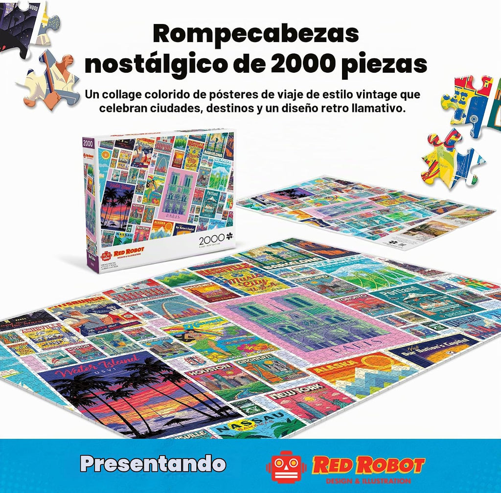 Buffalo Games - Pósters vintage de robot rojo - Rompecabezas de 2000 piezas