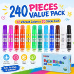 Varillas de pintura al temple para niños y artistas, paquete de 240 unidades, 12 colores vibrantes, no tóxicos, de secado rápido, colores clásicos del arco iris, lápices de pintura sólidos