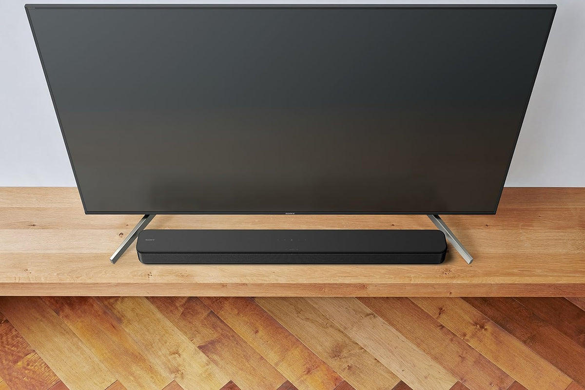 Barra de sonido Sony S100F de 2.0 canales con altavoz Bass Reflex, tweeter integrado y Bluetooth, (HTS100F), fácil instalación, compacta, para uso en oficina en casa con sonido claro, negro