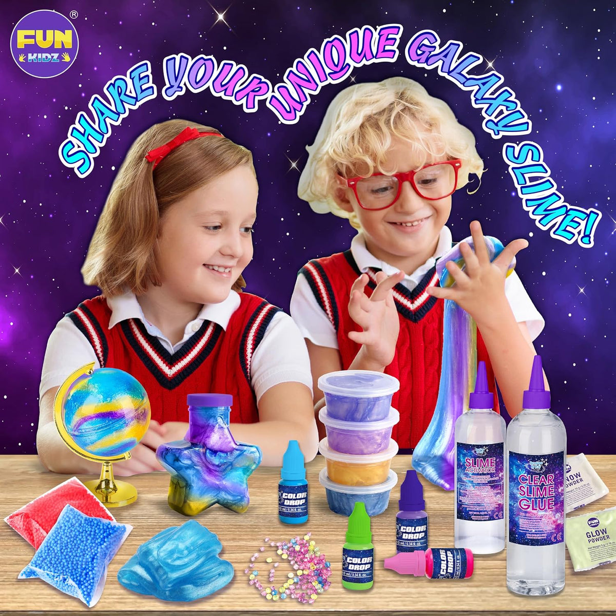 FunKidz - Kit de slime metálico de juguete para niños y niñas de 10 a 12 años, kit de fabricación de limo metálico para niños de 8 a 10 años, brillante, galáctico, divertidos regalos de slime