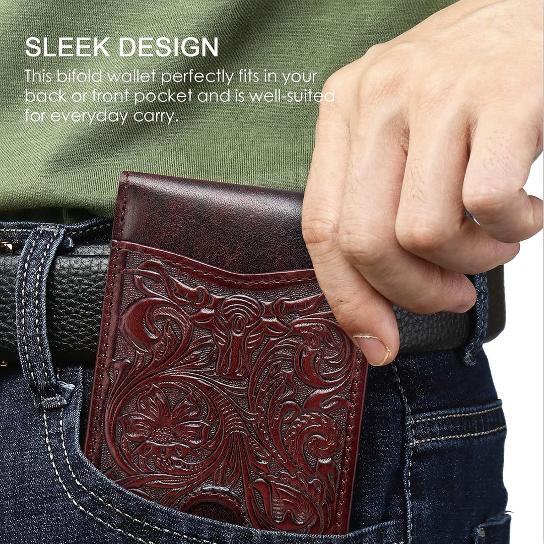 Pefiam Billetera de cuero de grano completo para hombre, billetera...