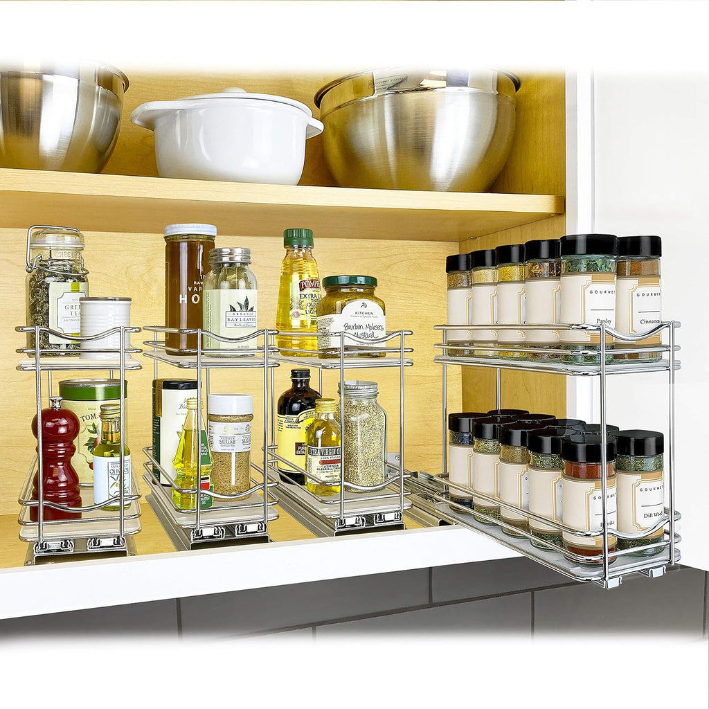 LYNK PROFESSIONAL® Organizador de especias extraíble para gabinetes, 4-3/8 pulgadas de ancho, estante de especias para armarios interiores, organizador de especias deslizante para gabinete, estante de