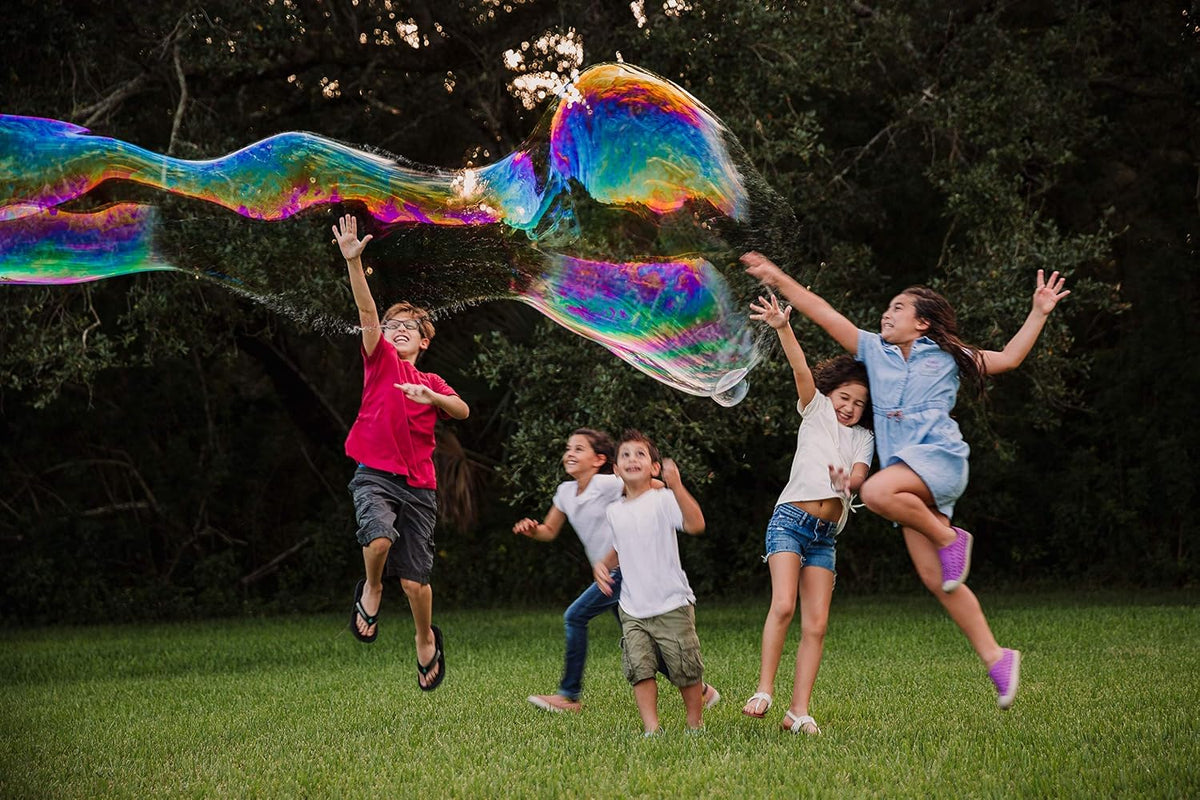 Kit de varita de burbujas gigante y recambios, incluye 7 bolsas de concentrado y folleto de consejos | Fabricante de burbujas para exteriores para niños | Recuerdo de fiesta de burbujas