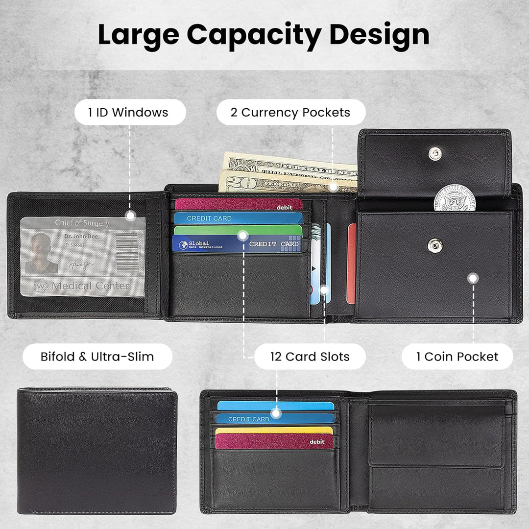 Cartera plegable delgada con bloqueo RFID para hombres, 100% piel d...