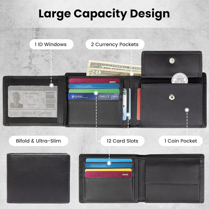 Cartera plegable delgada con bloqueo RFID para hombres, 100% piel d...