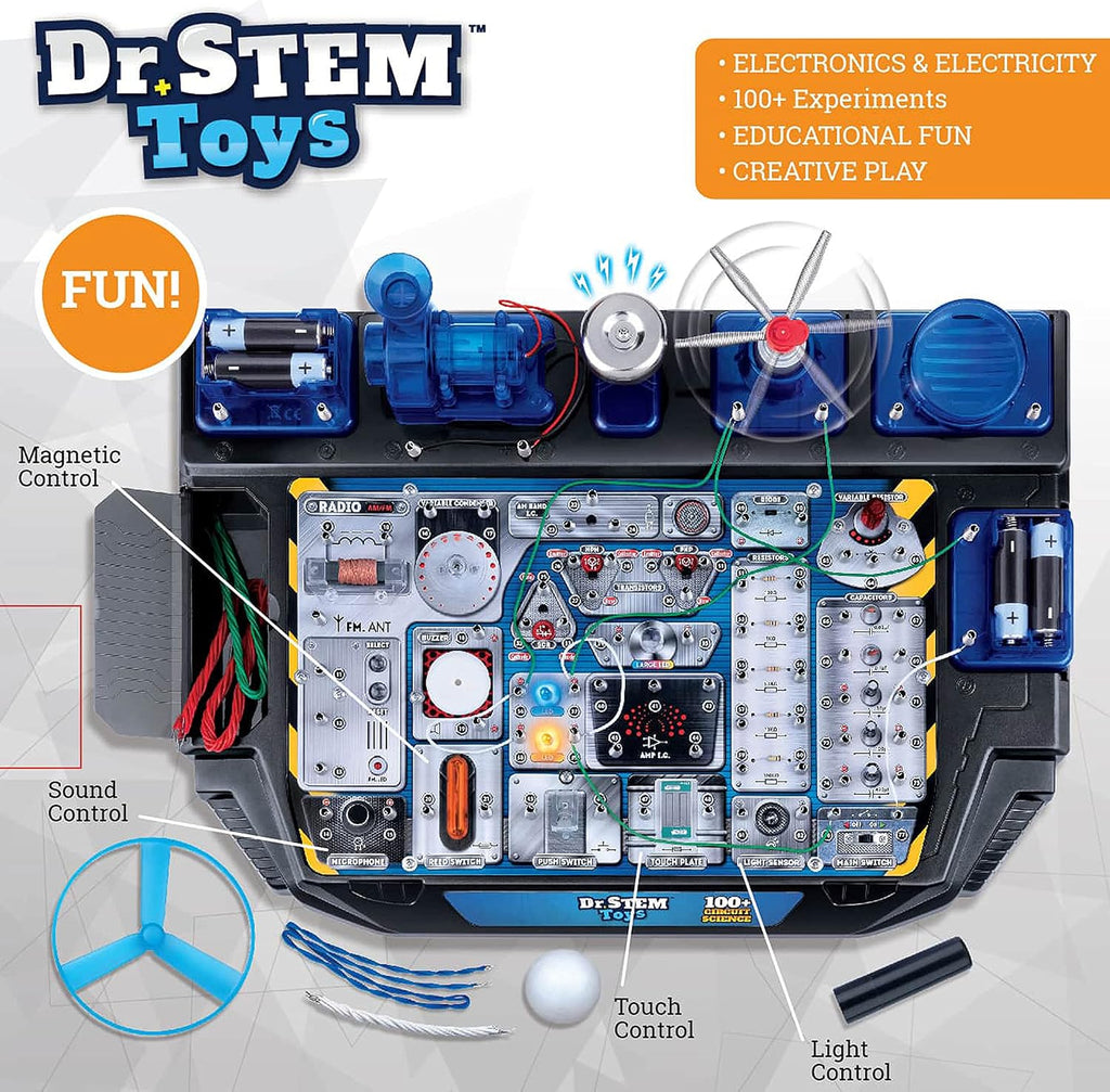 Dr. STEM Toys Kit de ciencia de circuitos, incluye más de 100 experimentos eléctricos con luces, sonidos y acción, para niños y niñas a partir de 8 años