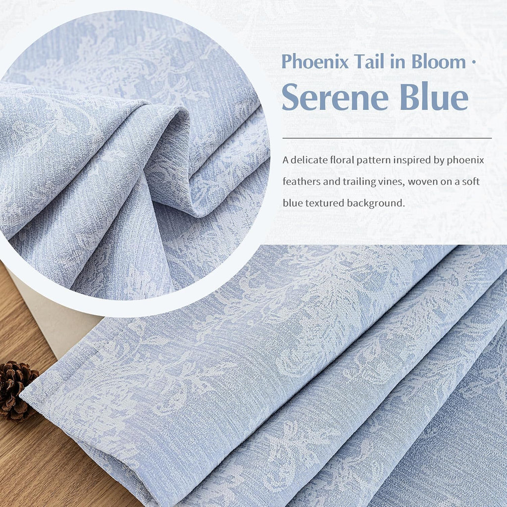 FMFUNCTEX Cortinas opacas de jacquard floral azul, 52 x 84 pulgadas