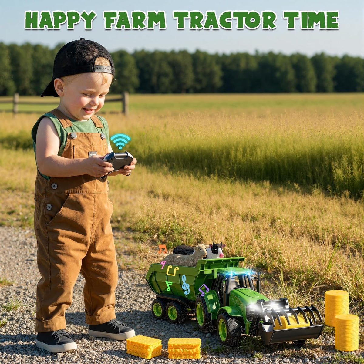 Juego de juguete de tractor de granja RC con cargador, remolque y