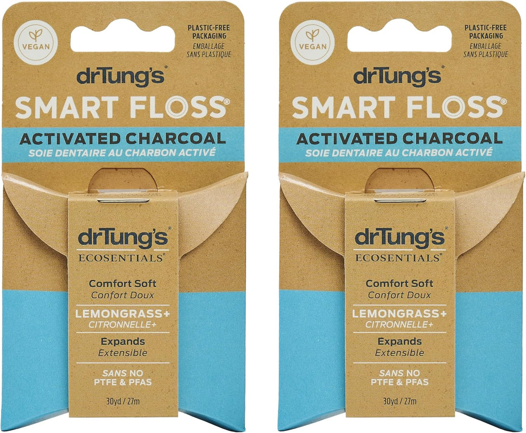 DrTung's Hilo dental de carbón activado vegano, hilo dental nat...