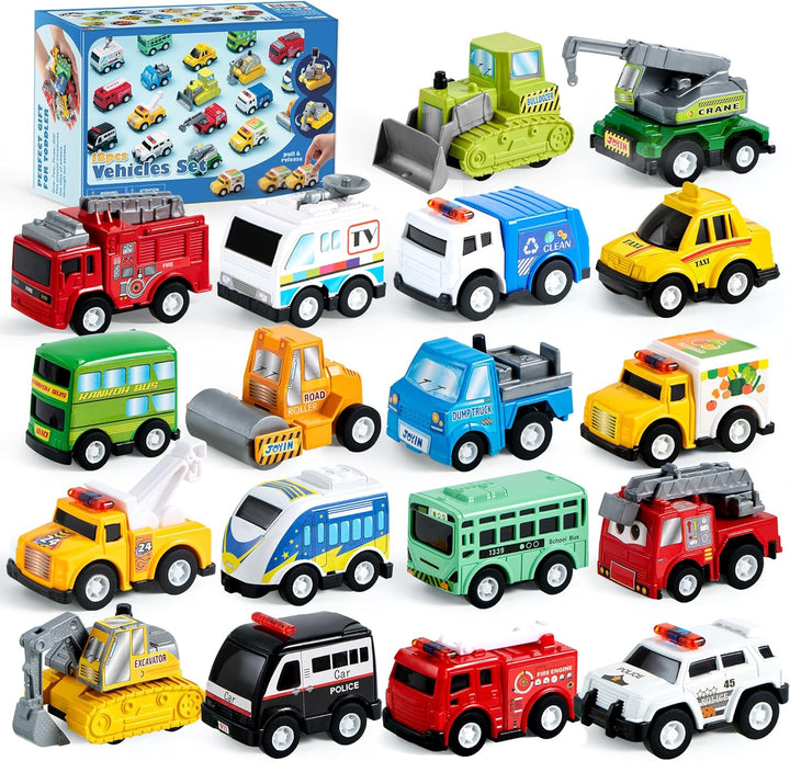 JOYIN - Juego de 18 piezas de autos y camiones de juguete