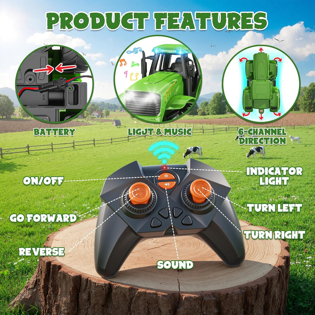 Juego de juguete de tractor de granja RC con cargador, remolque y