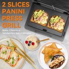 Baker's Friend Mini Panini Press - Plancha eléctrica para panini, 2 rebanadas de parrilla prensa panini para hacer sándwiches, sandwichera eléctrica para panqueques y huevos, bandeja de aceite