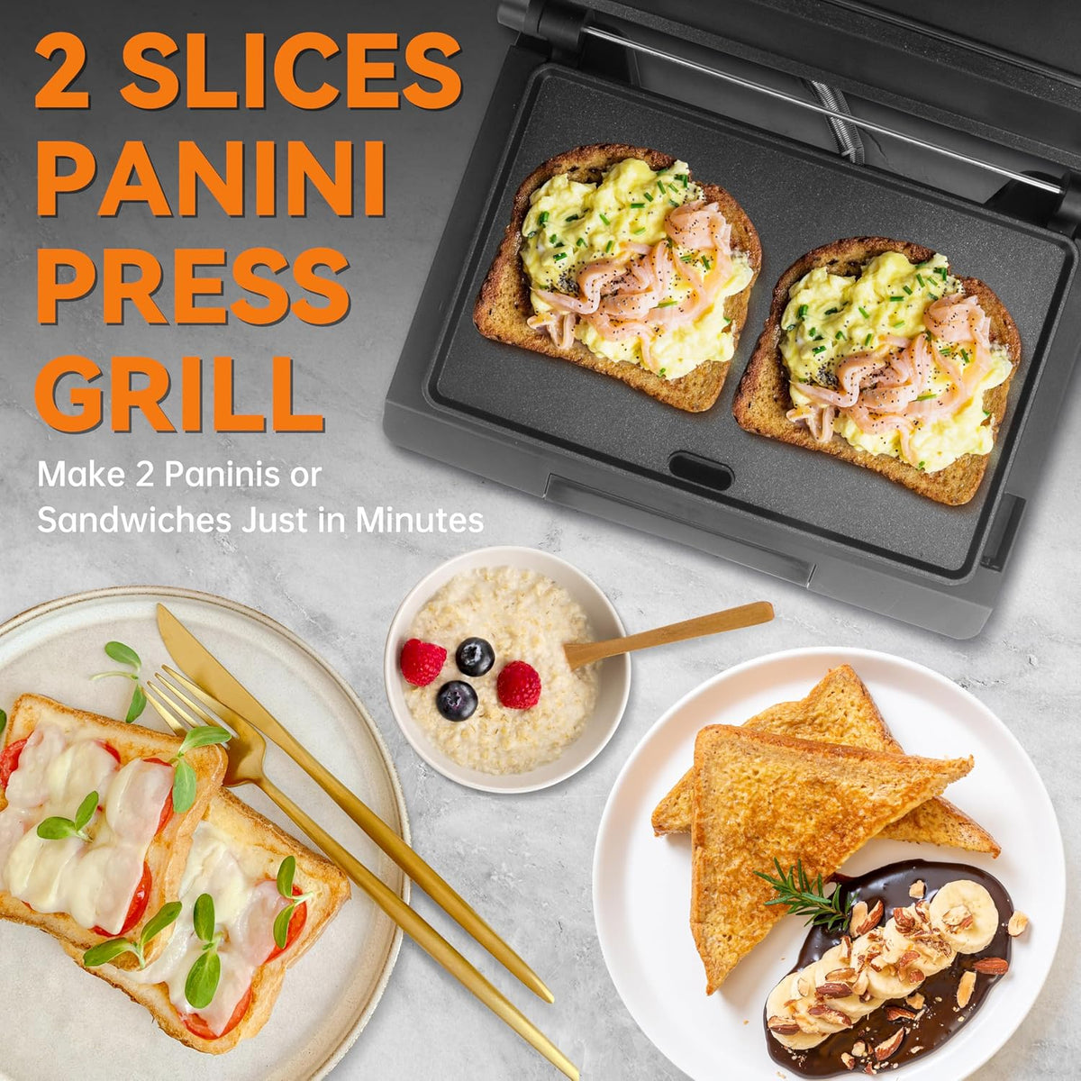 Baker's Friend Mini Panini Press - Plancha eléctrica para panini, 2 rebanadas de parrilla prensa panini para hacer sándwiches, sandwichera eléctrica para panqueques y huevos, bandeja de aceite