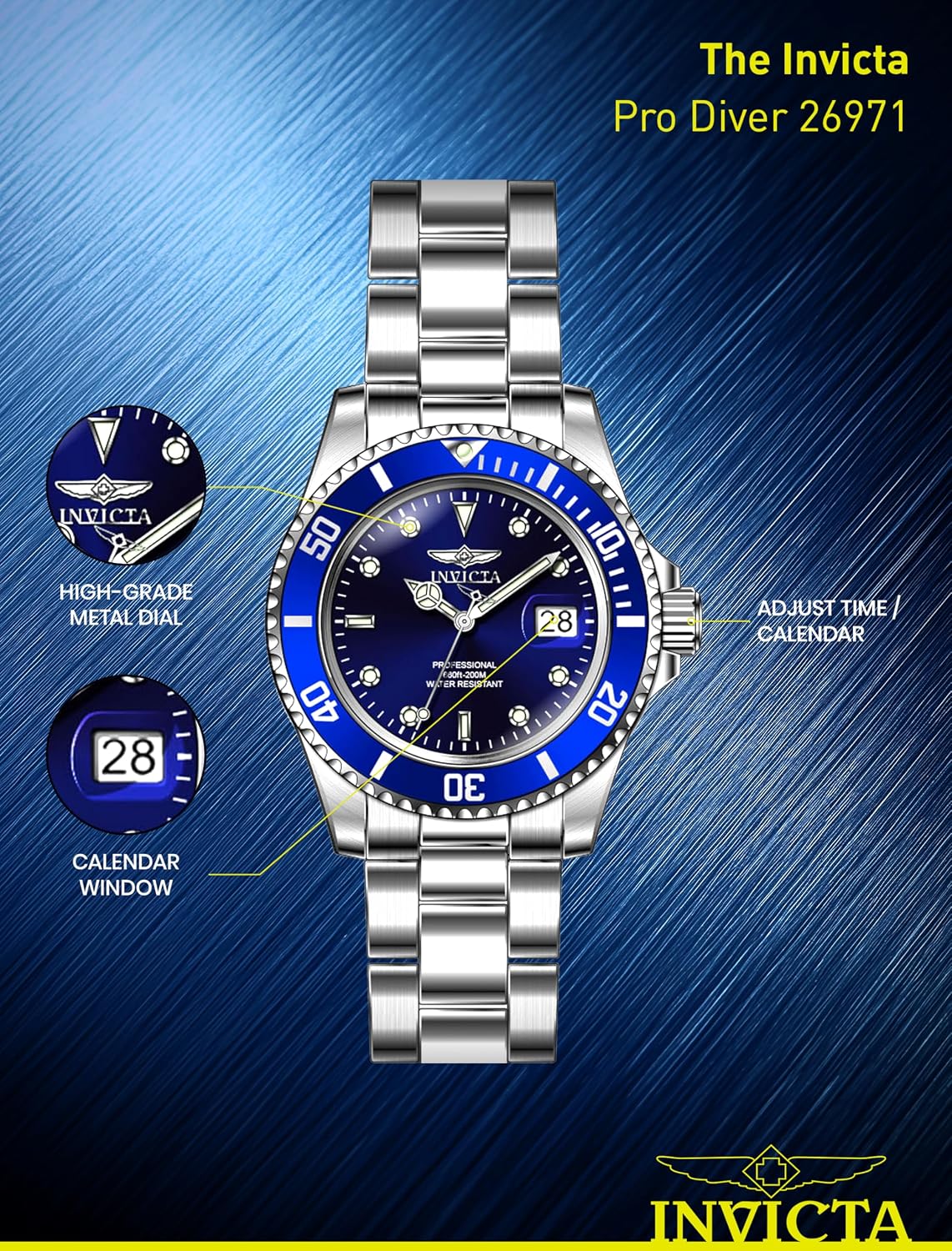 Invicta Reloj de cuarzo Pro Diver para hombre con correa de acero inoxidable