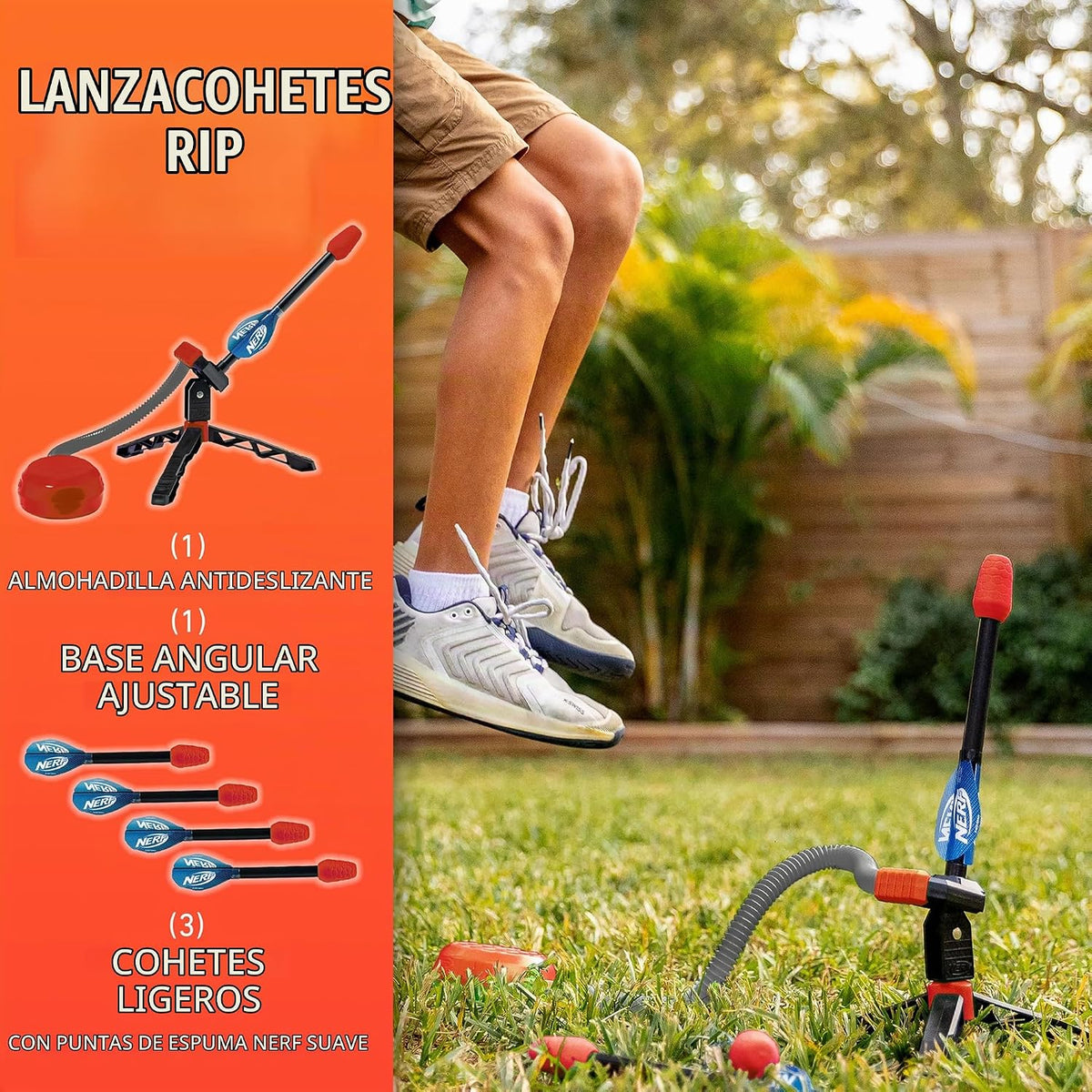 NERF Rip Rocket Stomp Launcher - Lanzador de cohetes de espuma impulsado por salto